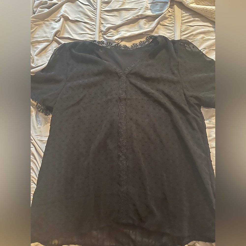 Black short sleeve textured blouse